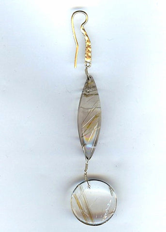 Rutilated Quartz Rapt Marquis Disc Hammerwire Earring