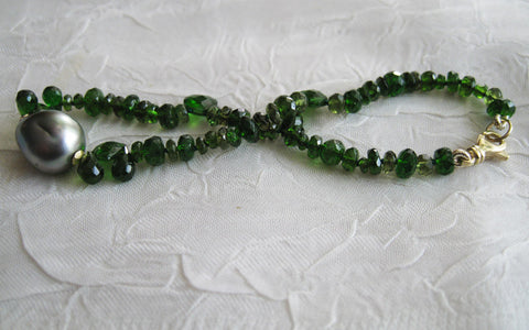 Green Tourmaline Bracelet, Black Tahitian Pearl(18k)