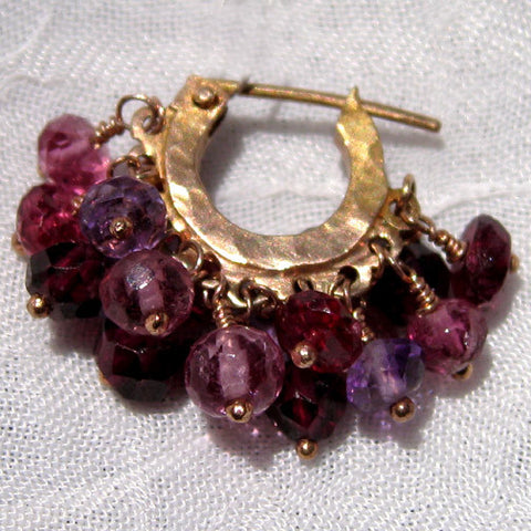 Primrose Double Fringe Baby Hoop(amethyst/garnet/pink tourmaline)(14k)