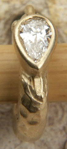 Diamond Pear Hammered Baby Hoop (.20ctw)(18k)