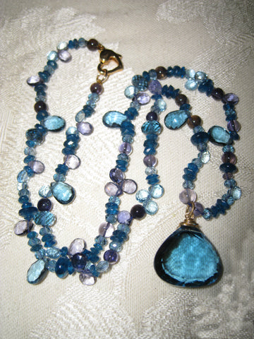 Malibu Blue Topaz, Iolite, Apatite 18" Serenade Necklace(14k)