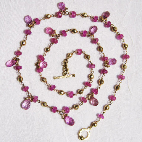Primrose Sapphire Teardrop  GoldBall Rapt Necklace(18k)
