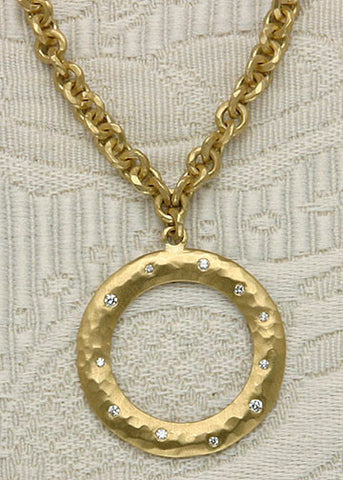 AnchorChain Necklace/ Diamond Flat Hoop Pendant(.14cttw)