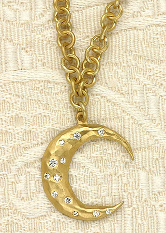 AnchorChain Necklace/ Small Diamond Crescent Moon(.19cttw)
