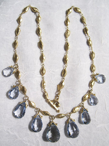 Very Rare Blue Beryl Pear GoldDiamond 16" Necklace(18k)