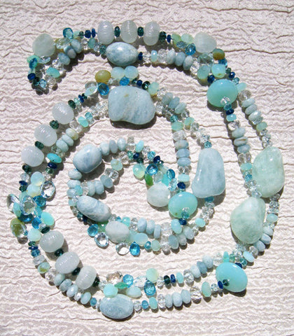 APOA 56" Lagoon Necklace (aquamarine/peruvian opal/apatite) (OneofaKind)