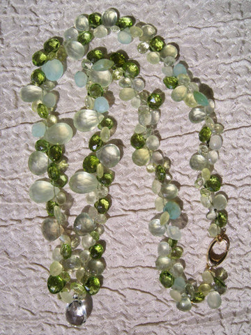 Hampstead Ruffled 17" Necklace(14k) (chrysoprase/mint quartz/peridot/peruvian opal/phrenite) (OneofaKind)