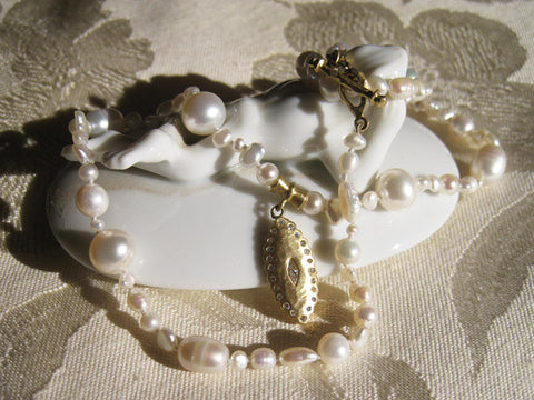 Countess 17" Pearl Necklace, Diamond Scallop Pendant(.37ctw)(18k) (OneofaKind)
