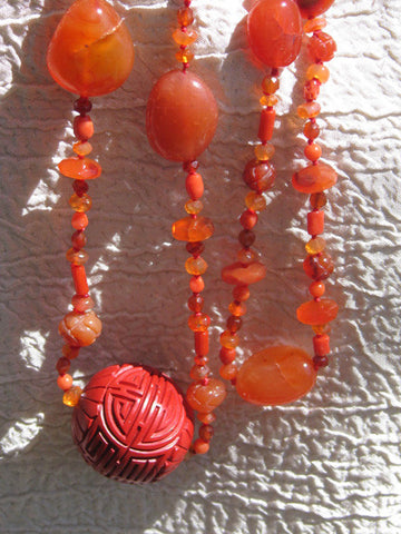 Orangeade 44.in Archipelago/Carved Cinnabar (carnelian/coral/cinnabar)