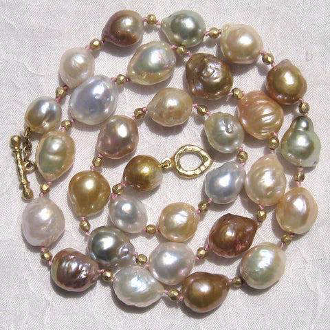 One of a Kind Baroque Kasumiga Pearl(12x10mm) GoldBall Festivity