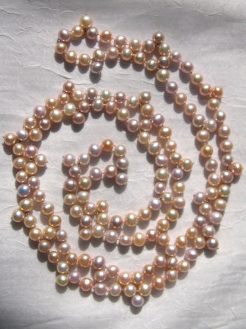 Long Educated Chinese Pastel Pearl Drop Necklace(46.in)