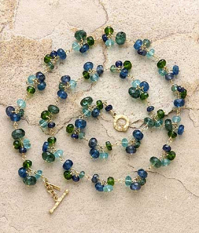 Capri Rapt Double Drop  Necklace( Apatite/ Bl Topaz/ C.Diopside/ Sapphire)