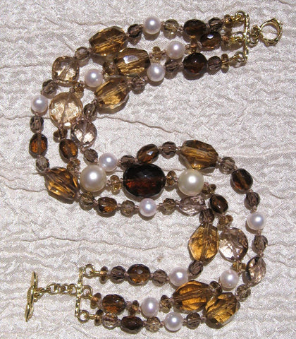 Dune 3 Strand Bracelet (Citrine/Pearl/Smokey Topaz/Whiskey Quartz)