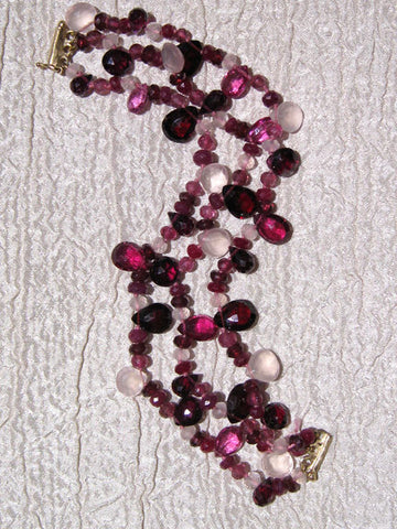 Peony 3 Strand Meander (garnet/pink tour/rose quartz/ruby)