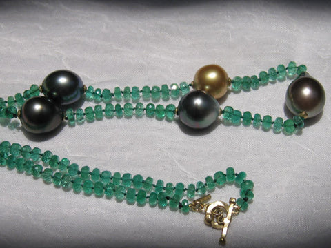 Emerald Tahitian Pearl Rainbow Necklace(18k)