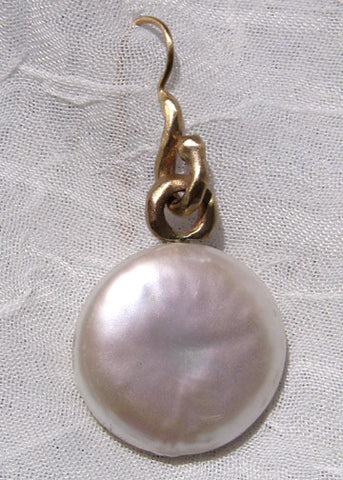 Hammerwire Loop Large Coin Pearl Earring