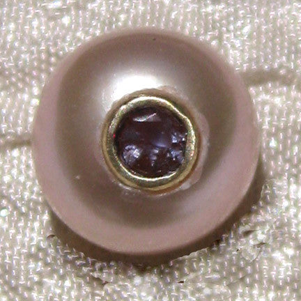 Button Pearl Earring BlueSapphire Accent(.20ctw)