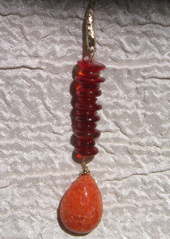 Fire Opal Pillar Large SpongeCoral TearDrop / Hammerwire