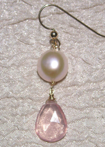 EnglishRose Duet Earring (pearl/rose quartz)