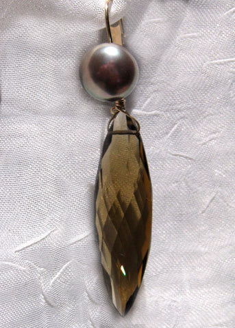 Bronze Button Pearl Champagne Quartz Icicle Earring