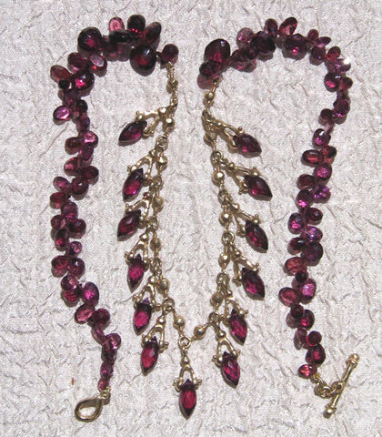 Rhodolite Garnet Marquis GoldBall Ruffle Necklace