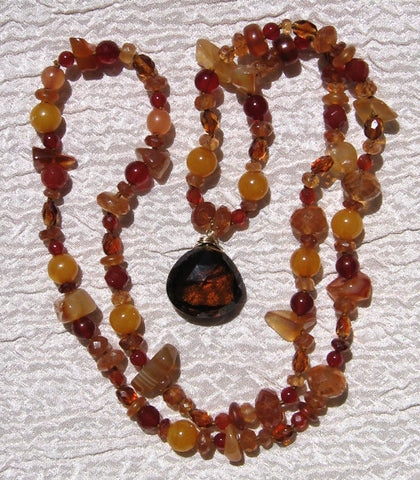 Caramel 24.in Archipelago / Champagne Quartz Pendant (amber/carnelian/citrine/hessonite)