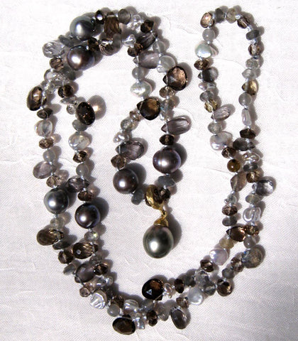 Granite 24.in Concurrance / Tahitian Pearl Appurtenance (labrodorite/pearl/silmanite/smokey topaz)