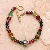 Tourmaline GoldRondell Tahitian Pearl Bracelet