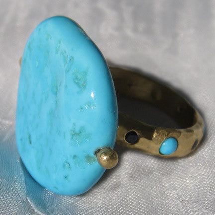 Turquoise 24mm SkipRock HammeRing/Sapphire & Turquoise Accents