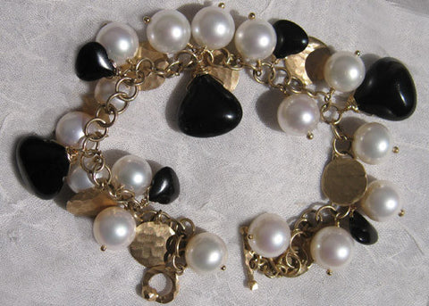 Pearl GoldCoin Jet Pear AnchorChain Bracelet