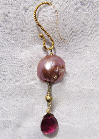 Rare Peony Kasumiga Pearl Pink Tourmaline Anjou Earring