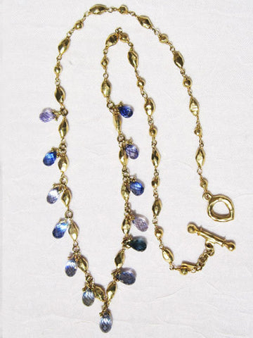 Moonlight Sapphire Teardrop GoldDiamond Rapt Necklace(18k)