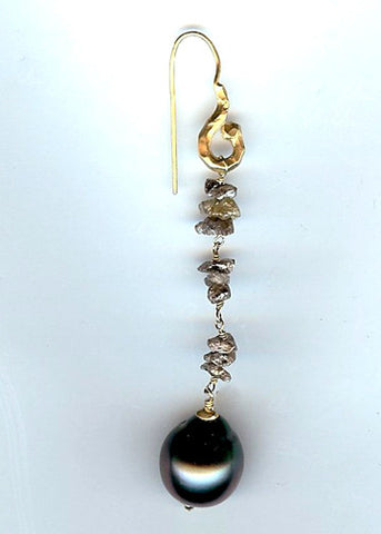 HammerWireLoop Rapt Cognac Diamond Nugget Tahitian Pearl Earring