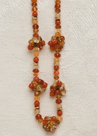 Spice Tango 5 Cluster Rondell Necklace(Citrinel/Coral/Fire Opal/Hessonite)