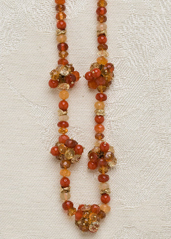 Spice Tango 5 Cluster Rondell Necklace(Citrinel/Coral/Fire Opal/Hessonite)