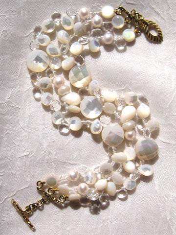 MoonGlow 3 Strand Bracelet (Crystal/Mother of Pearl/Pearl)