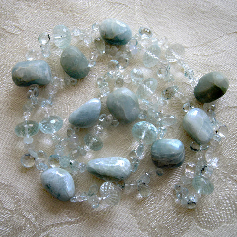 Aquacade Tumbled Aquamarine Nugget 28" OneofaKind Necklace