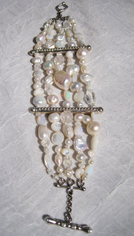ArcticMoon 5 Strand Bracelet (crystal/moonstone/mother of pearl/opal/pearl)(silver)
