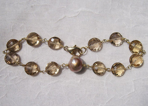 Champagne Quartz Coinbead Kasumiga Pearl Rapt Bracelet(18k) (OneofaKind)