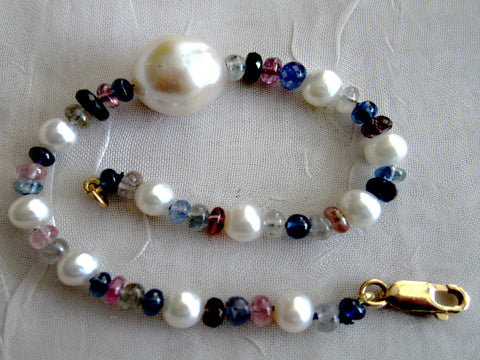 Sapphire/Pearl Strung Bracelet, Southsea Pearl(14k)