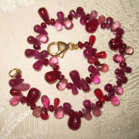 Peony Pink TearDrop Bracelet(14k) (pink tourmaline/ruby/spinel)