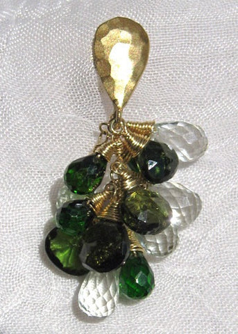 Moorea Pears & Teardrops Cascade GoldPear Earring(chrome diopside/mint quartz/tsavorite)(18k)