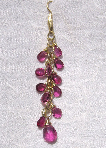 Fine Pink Tourmaline Chain Pearvine Hammerwire Earring(18k)