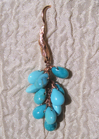 Smooth Sleeping Beauty Turquoise Tearvine Twigwire Earring(14krose)