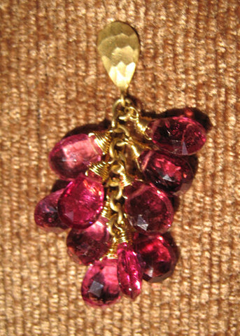 Fine Pink Tourmaline Chain Pearvine GoldPear Earring(18k)