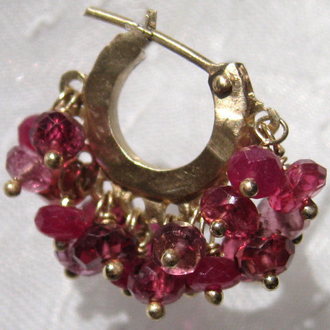 Rosy Double Fringe Baby Hoop(garnet/pink tourmaline/red spinel/ruby)(14k)