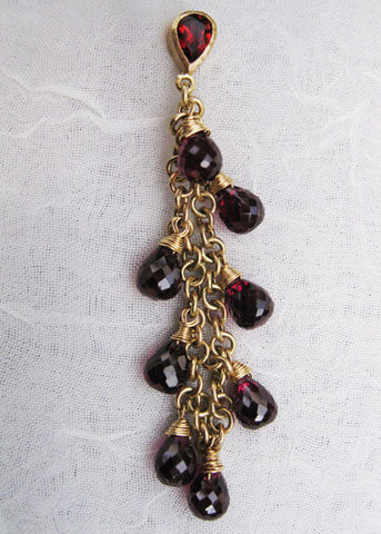 Garnet PearStone Looped RainChain Earring(14k)