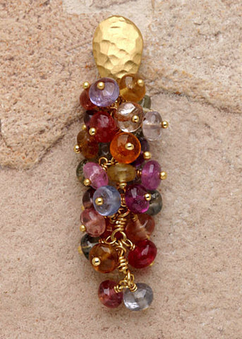 Smooth Multicolor Sapphire Grapevine GoldPear Earring(18k)