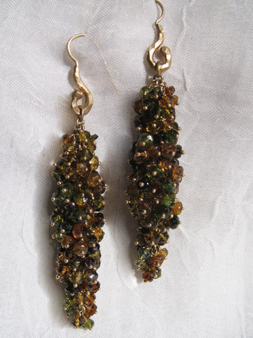 Mocha Tourmaline Beehive Hammerwire Earring(14k)