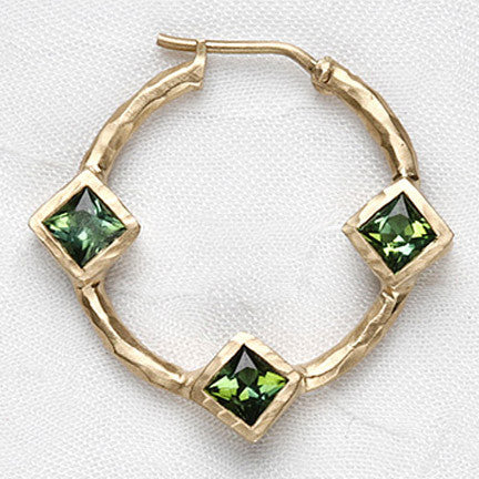 Green Tourmaline 3 Square 25mm Hoop(3ctw)(14k)